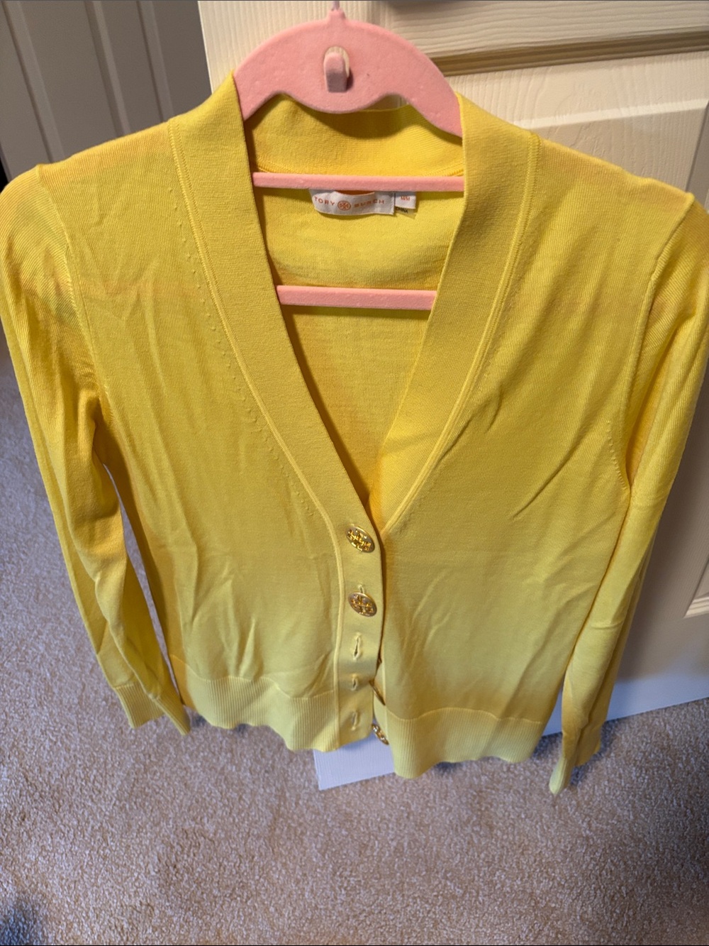 Yellow V-Neck Button Cardigan Sweater - by Tory Burch like new Women